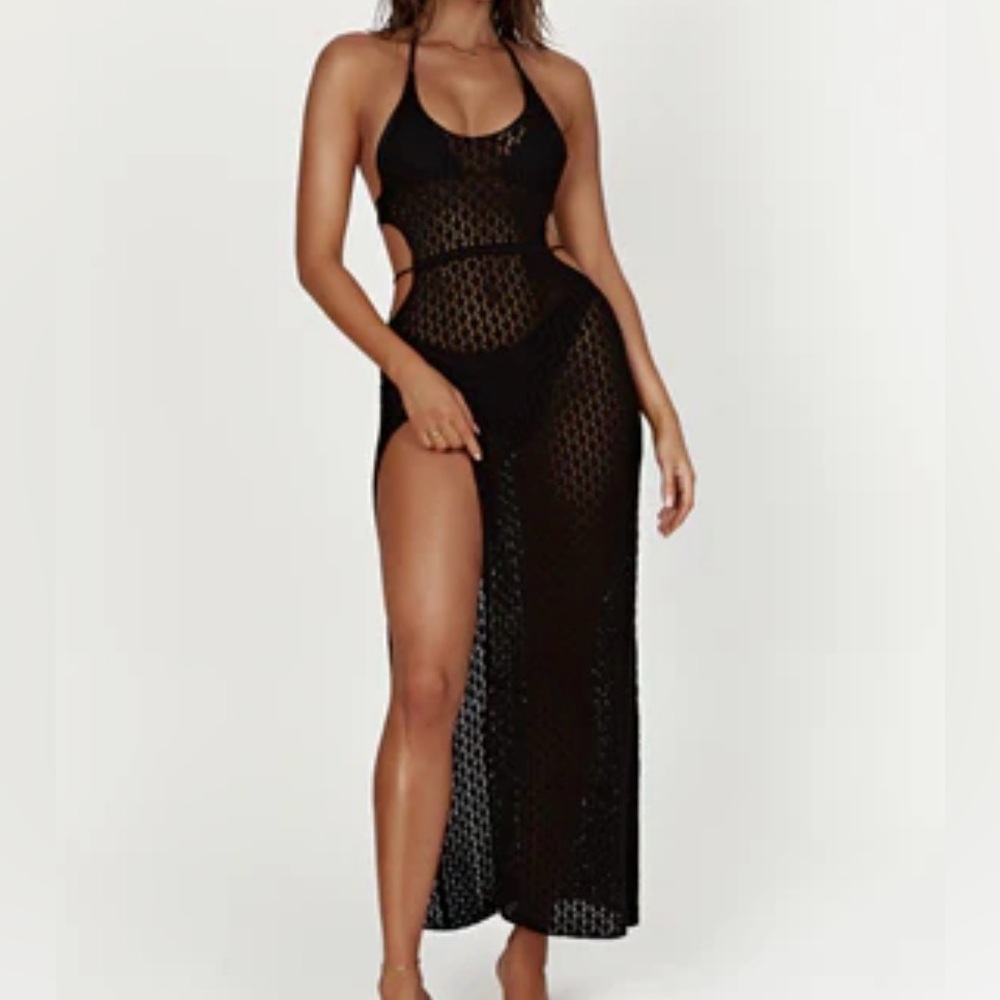 Meshki Black Crochet Maxi Swim Cover-Up Dress